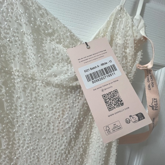 Oh Polly DUHAMEL Embellished Asymmetric Maxi Dress in White | Sizes 12 & 16 - Picture 5 of 8